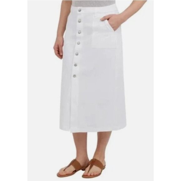 NEW Wrangler White Denim Midi Skirt Women's Size 8 Button Front - Picture 2 of 13